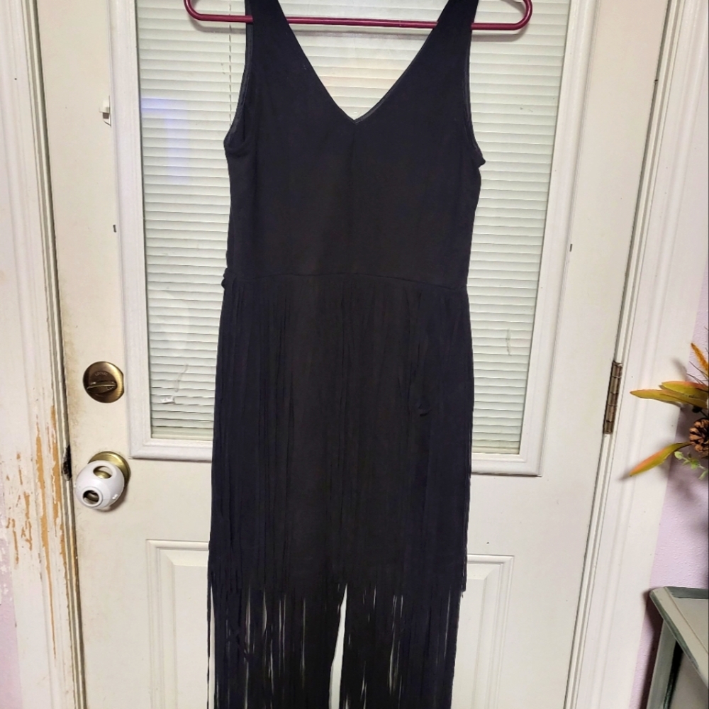Black short/long suede fringe dress
